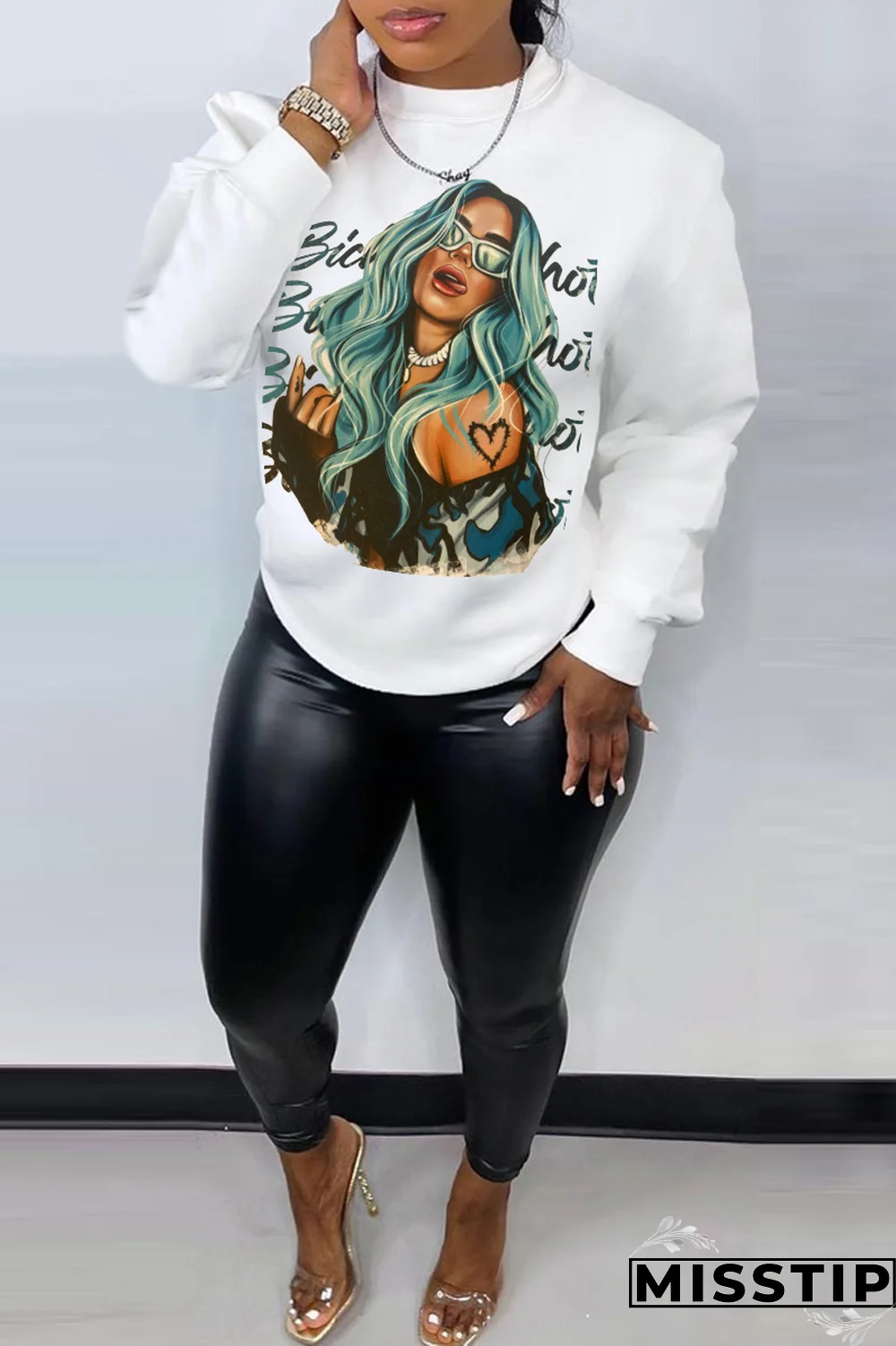 Grey Daily Celebrities Print Patchwork O Neck Tops