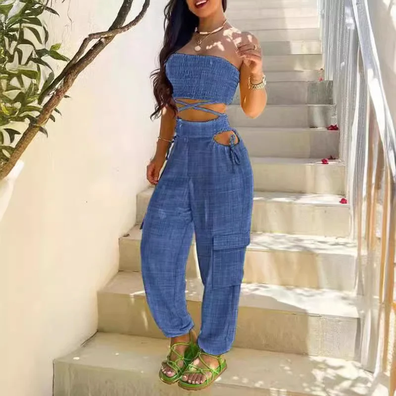 Wongn Wongn New Women's Chest Strap Waist Hole Overalls Trouser Suit