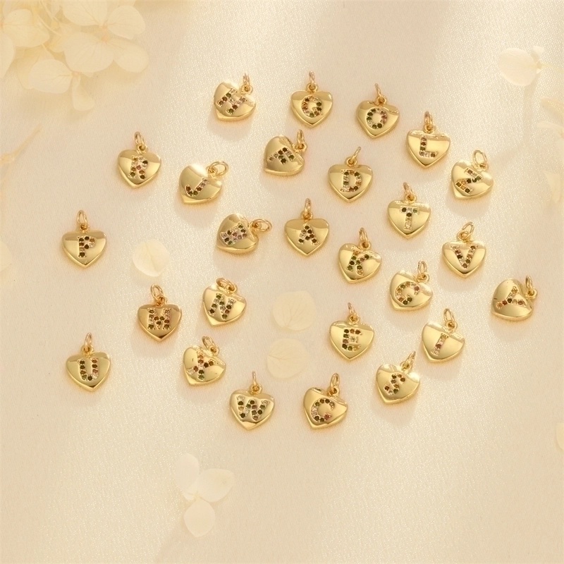 Romantic Minimalist Letter Heart Shape Copper Plating Inlay Zircon 18k Gold Plated Charms