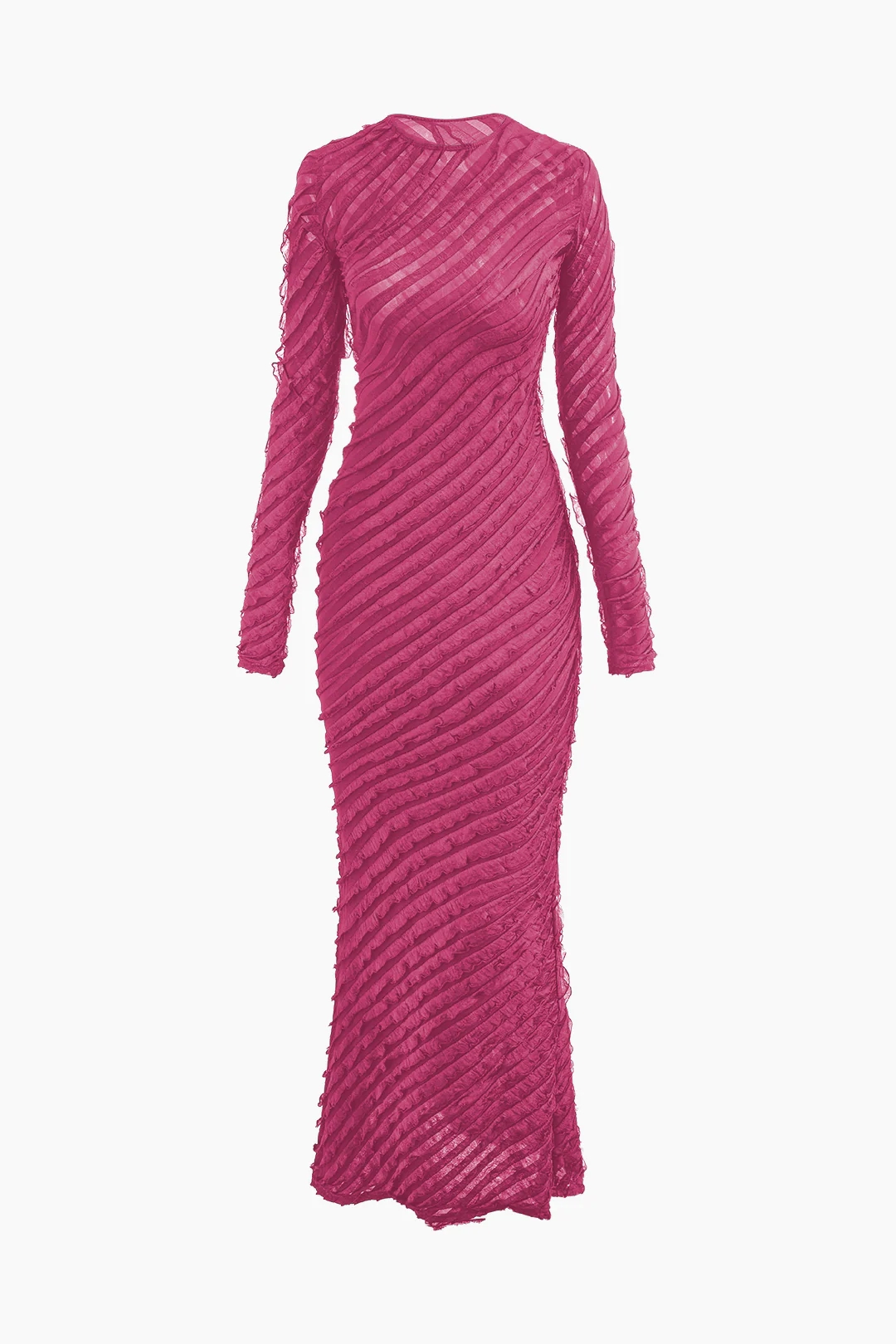 Rotimia Textured Round Neck Long Sleeve Maxi Dress