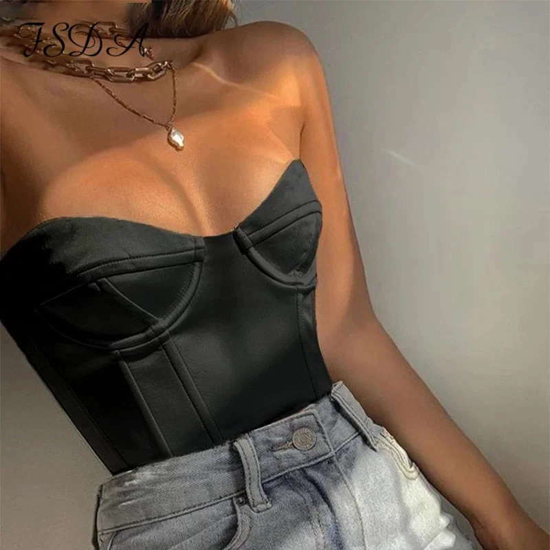 2022 Satin Corset Crop Top Strapless Green Summer Sexy Tube Off Shoulder Party Sleeveless Bustier Tank Tops Women