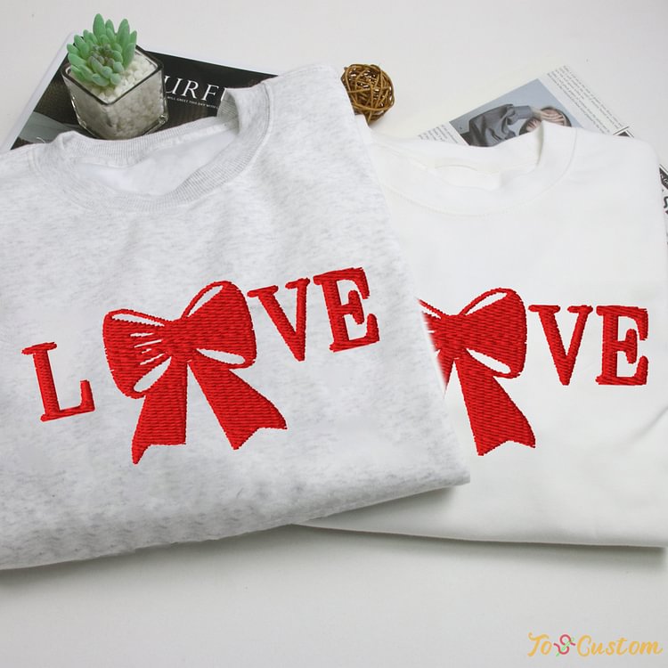 TOSCUSTOM™ Custom Valentines Day Couples Love Coquette Embroidered Sweatshirts