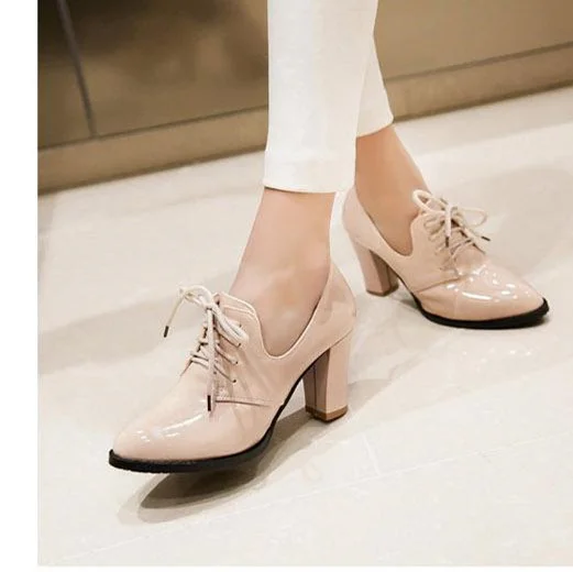 Nude Patent Leather Chunky Heel Oxfords Vdcoo