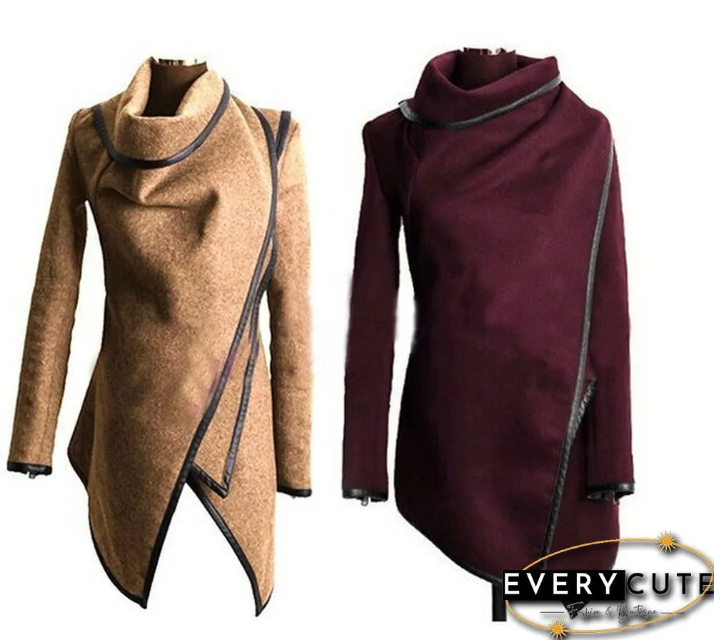 Fashion Long Sleeve Turn-Down Collar Open Stitch Woolen Plain Womens Coats Abrigos Mujer 5 colors