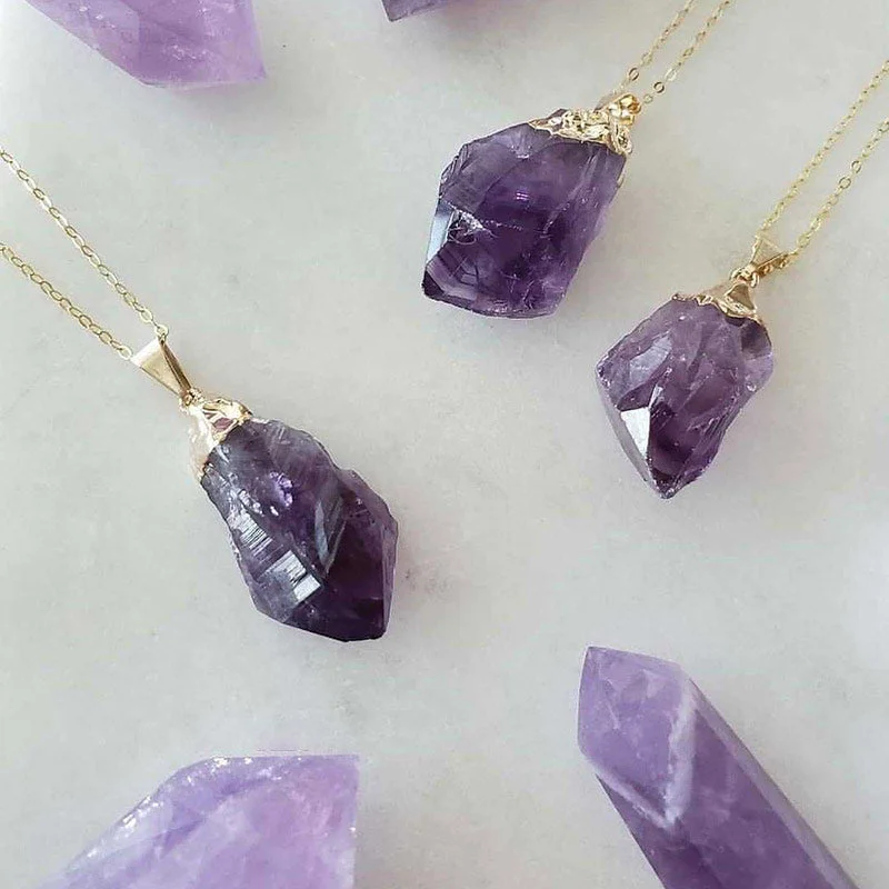 Natural Crystal Gemstone Citrine Amethyst Happiness Necklace