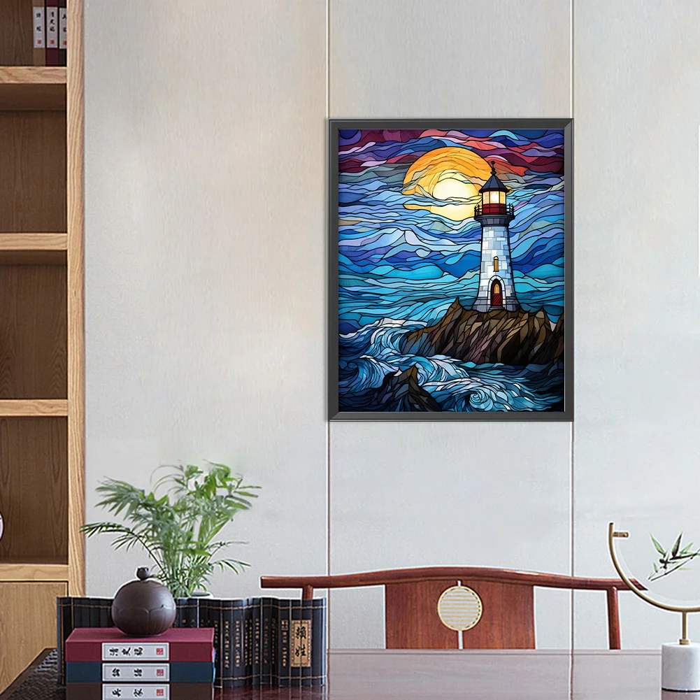 Diamond Painting - Full Round Drill - Stained Glass Lighthouse(Canvas|40*50cm)