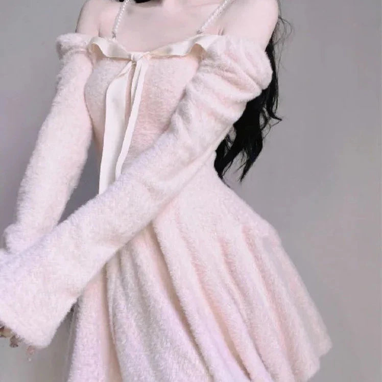 Aiertu - Sweetpea Fluff Dress Kawaii Academia Y2K Cottagecore Coquette Fairycore Dollette Princesscore Aiertu