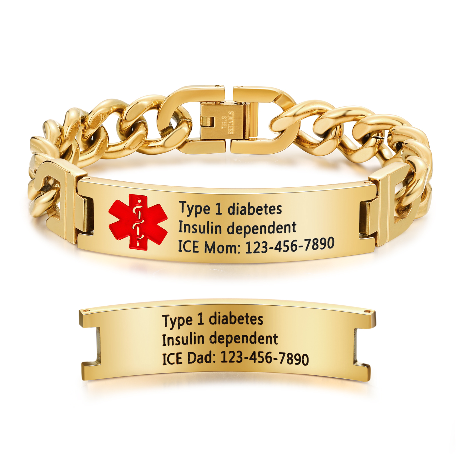 Personalized Medical Alert Bracelet ID Wristbands Stainless Steel Emergency Black Bracelet