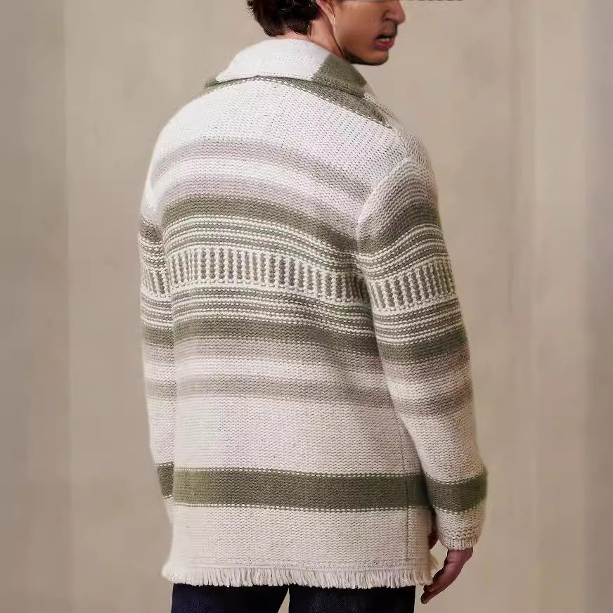 Men's Lapel Striped Knitted Cardigan