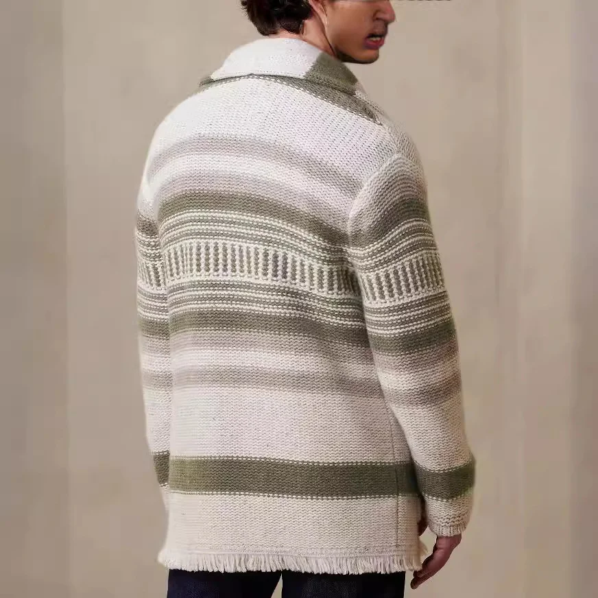Men's Lapel Striped Knitted Cardigan