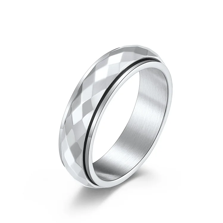 Diamond Faceted Titanium Spinner Ring