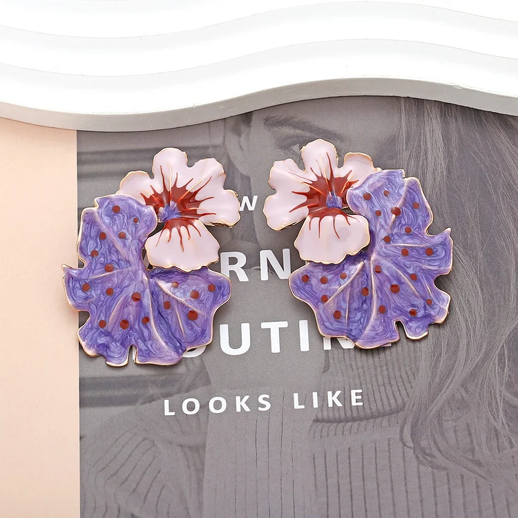 Enamel Floral Leaf Earrings