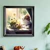 Cat And Flowers On The Windowsill-Full Embroidery-2 Strands 18CT Stamped Cross Stitch-30*30CM