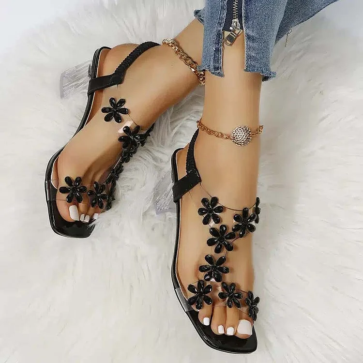 Vacation Square Head One Word Sandals High Heel