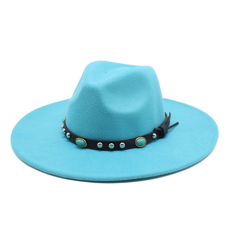 Classic Panama Autumn And Winter Men And Women Denim Woolen Hat New Big Brim Hat