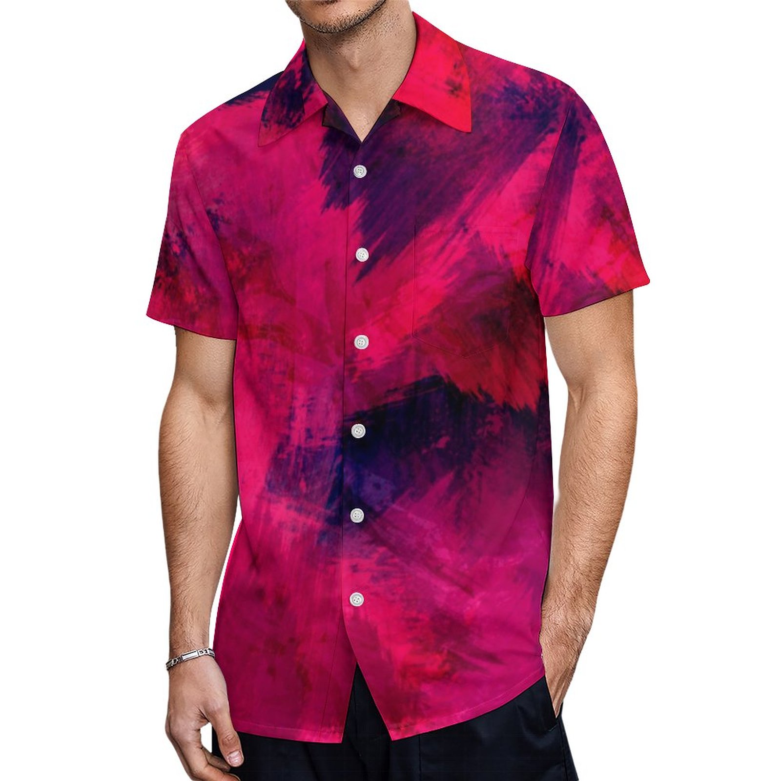 Dark Red And Purple Bold Modern Abstract Hawaiian Shirt Mens Button Down Plus Size Tropical Hawaii Beach Shirts