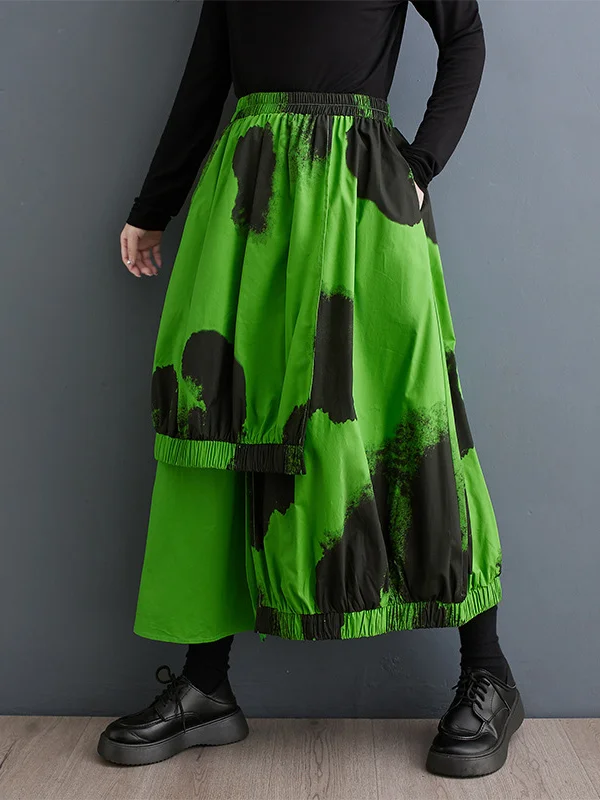 Split-Joint Pleated Elasticity Asymmetric Loose High Waisted Skirts