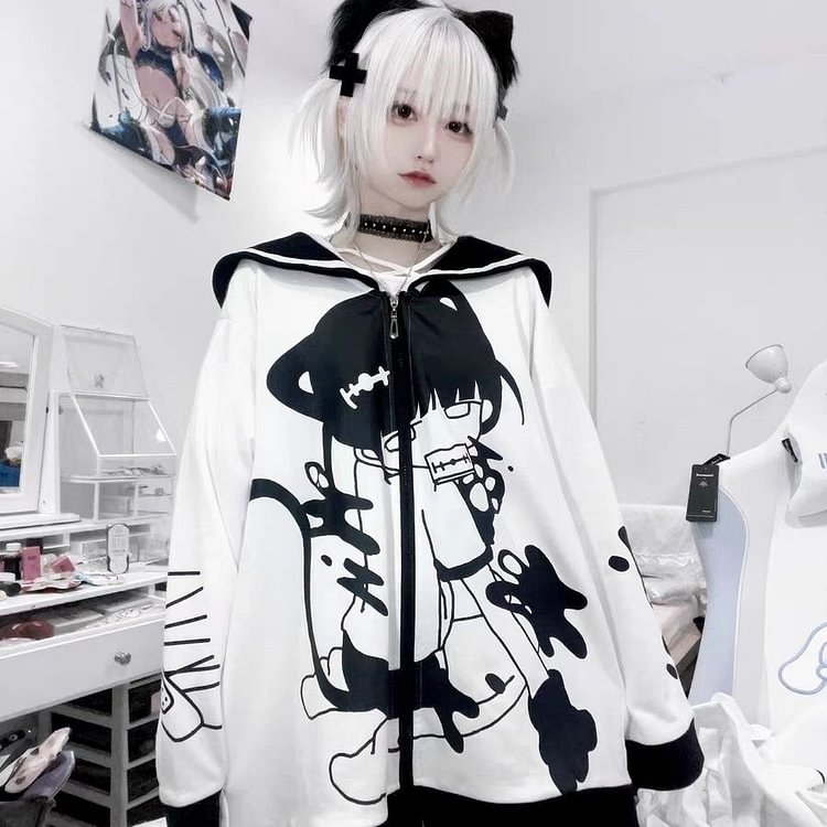 Otaku Girl Anime Aesthetic Sailor Collar Coat weebmemes