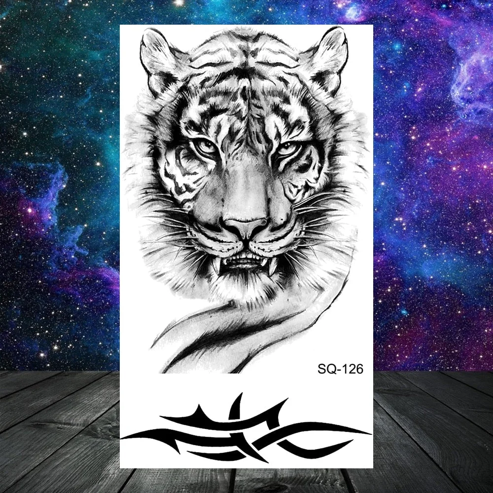 Realistic Tiger Lion Cross Temporary Tattoos For Women Adult Men Scorpion Wolf Dragon Fake Tattoo Neck Arm Hands Small Tatoos