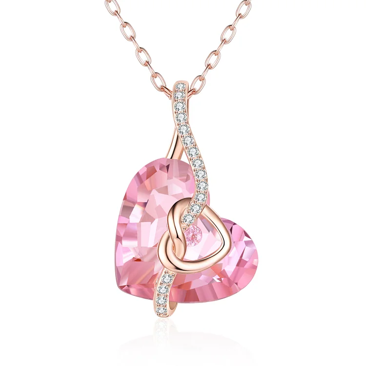 Heart Pink Crystal Necklace Love Knot Tourmaline Necklace for Her