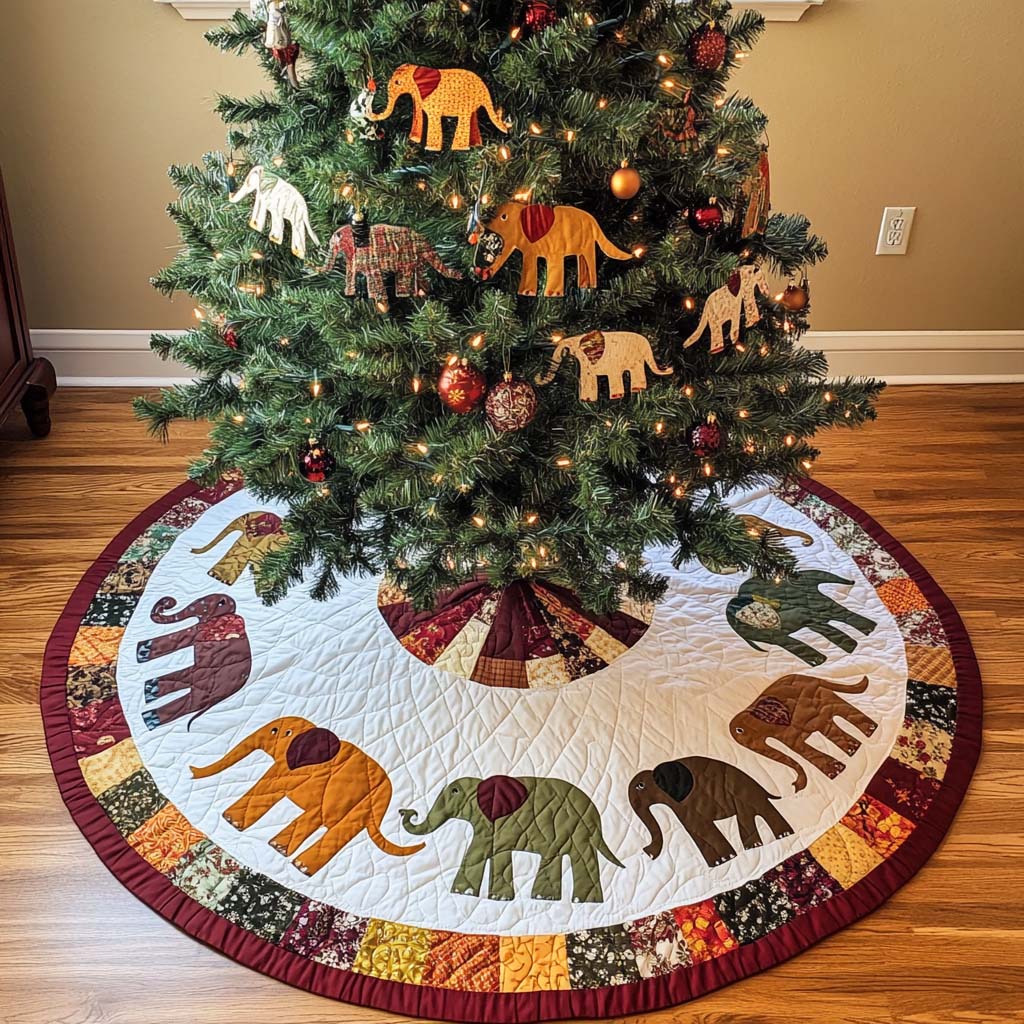 Autumn Elephants Christmas Quilted Tree Skirt NCU0NT2238