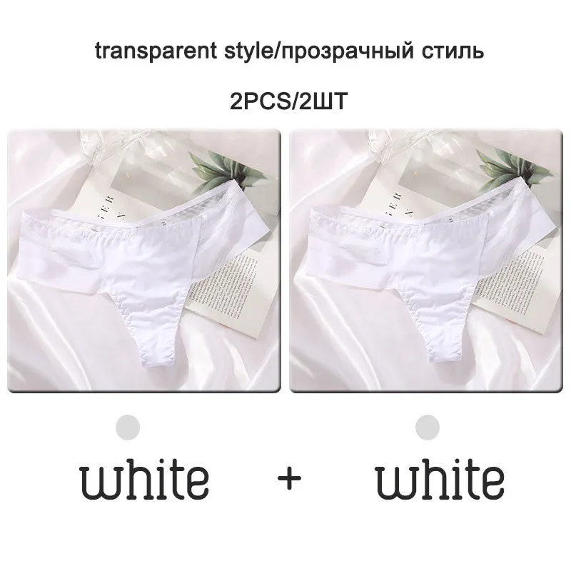 FINETOO 2Pcs/set Sexy Thongs Women Low Waist G-string Panties Fashion Hollow Out Seamless Underwear Perspective Underpants 2021