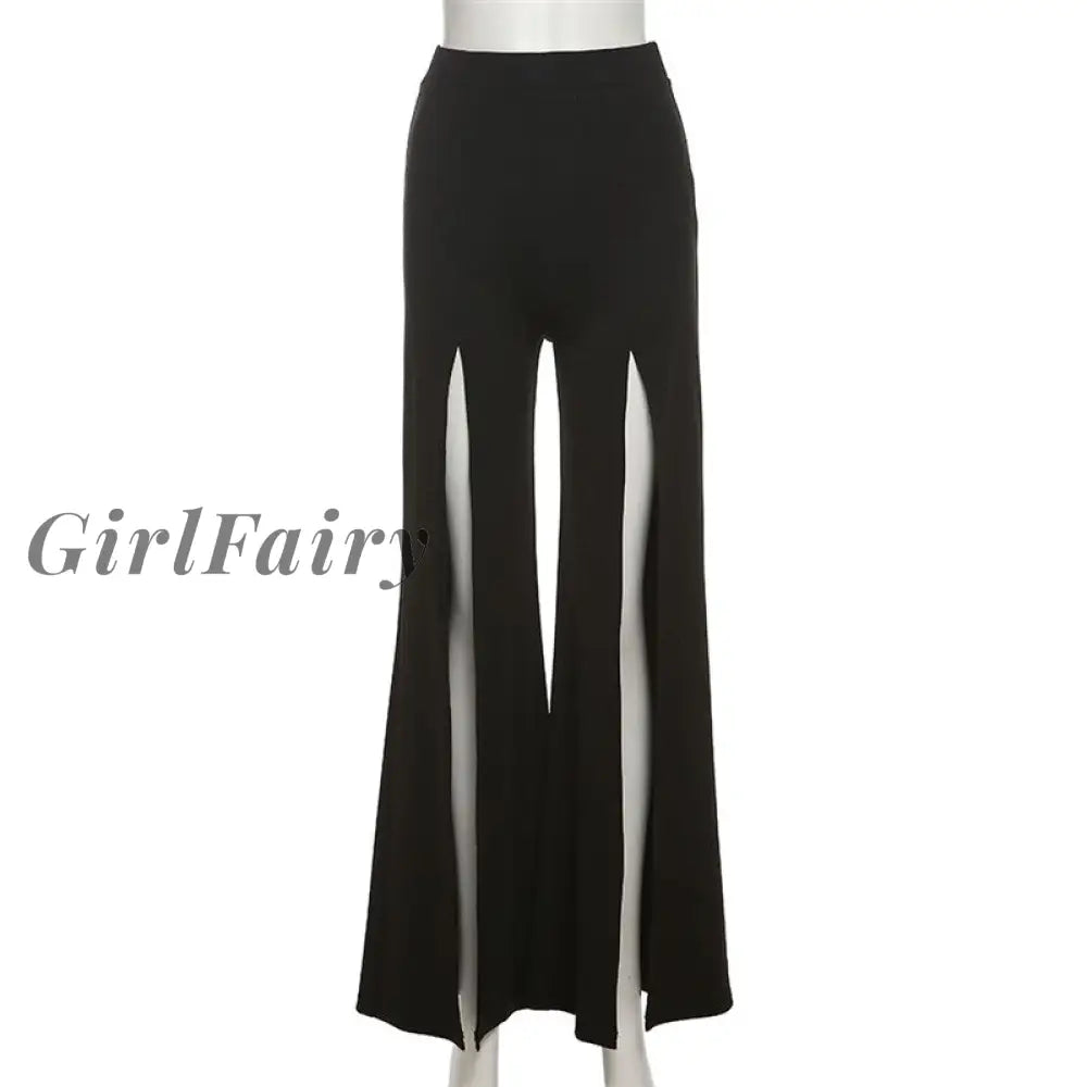 Girlfairy High Waist Slit Trousers For Women Autumn Vintage Pants Streetwear Fashion Fitness Wide