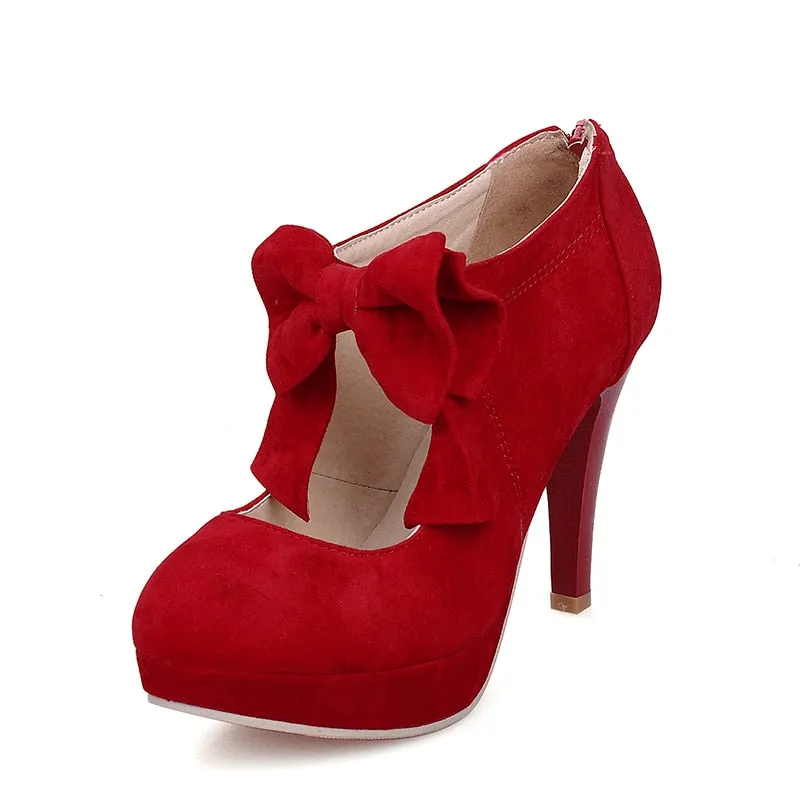 BONJOMARISA Sexy Spring Autumn High Heels Sweet Bowtie Platform Women Pumps Plus Size 30-48 Elegant Party Wedding Shoes Woman
