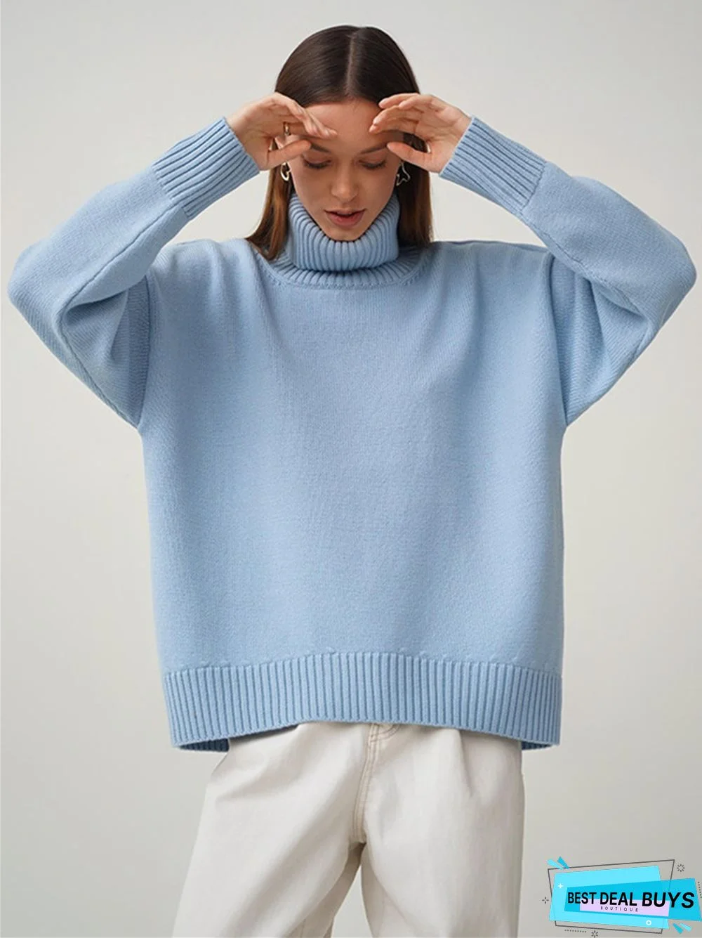 Comfortable Loose Solid Color Classic Versatile Turtleneck Sweater