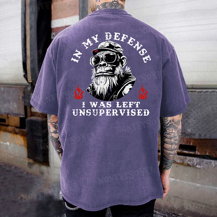 In My Defense I Was Left Unsupervised  Washed T-Shirt