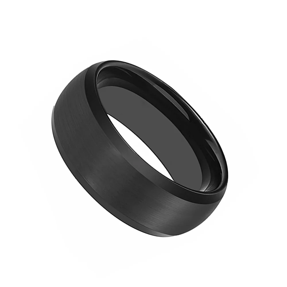 6MM 8MM Men Black Tungsten Carbide Rings Simple Style Brushed Finish Comfort Fit