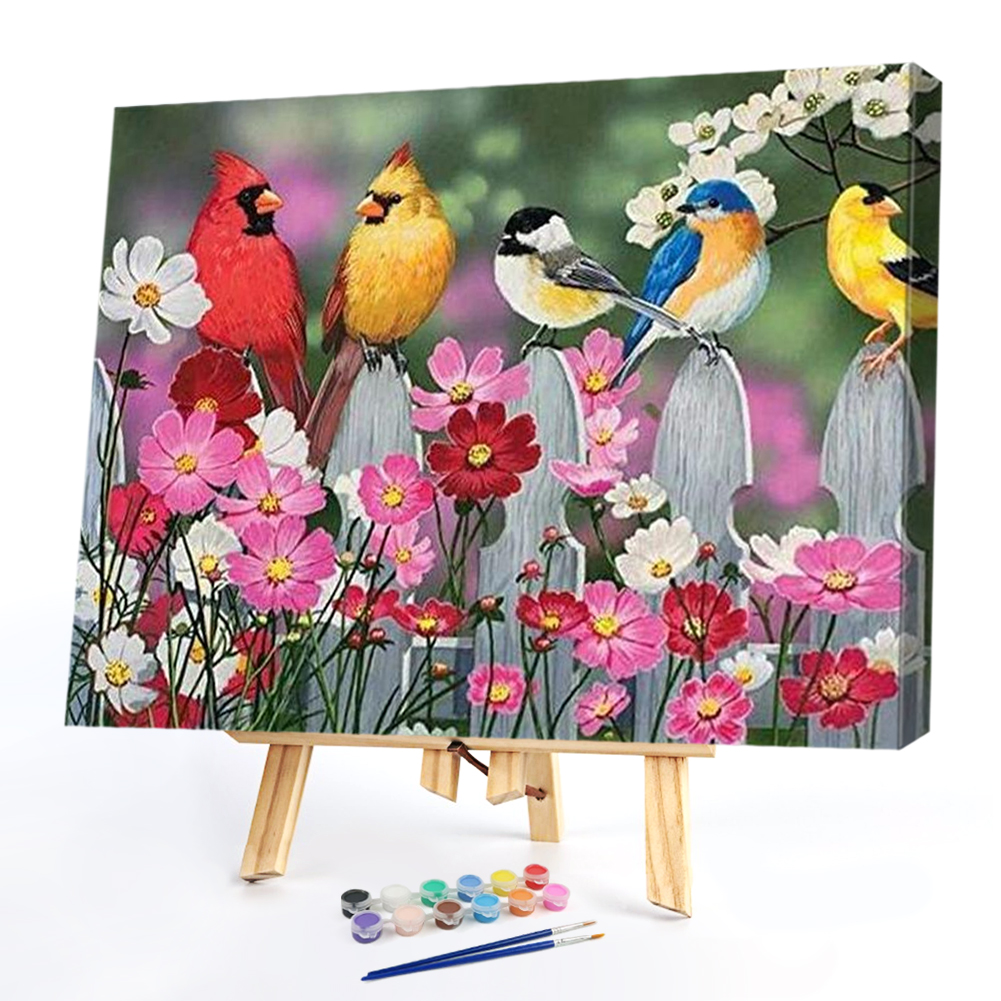 

50*40CM - Paint By Numbers - Bird Standing on the Fence, 501 Original