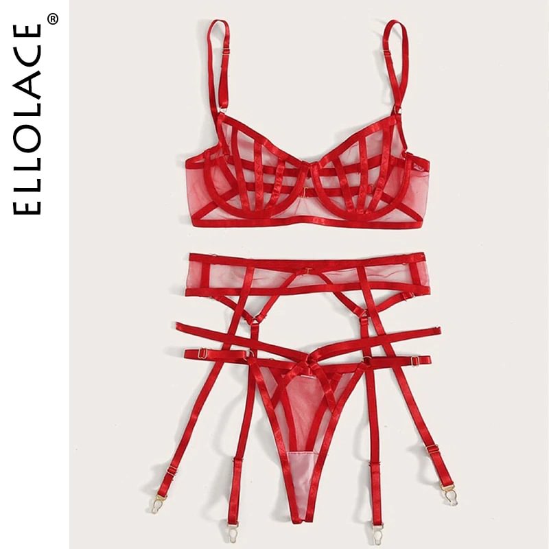 Billionm Sensual Lingerie Sexy Transparent Bra And Panty Set Garters 3-Piece Porn See Through Underwear Sissy Erotic Costumes