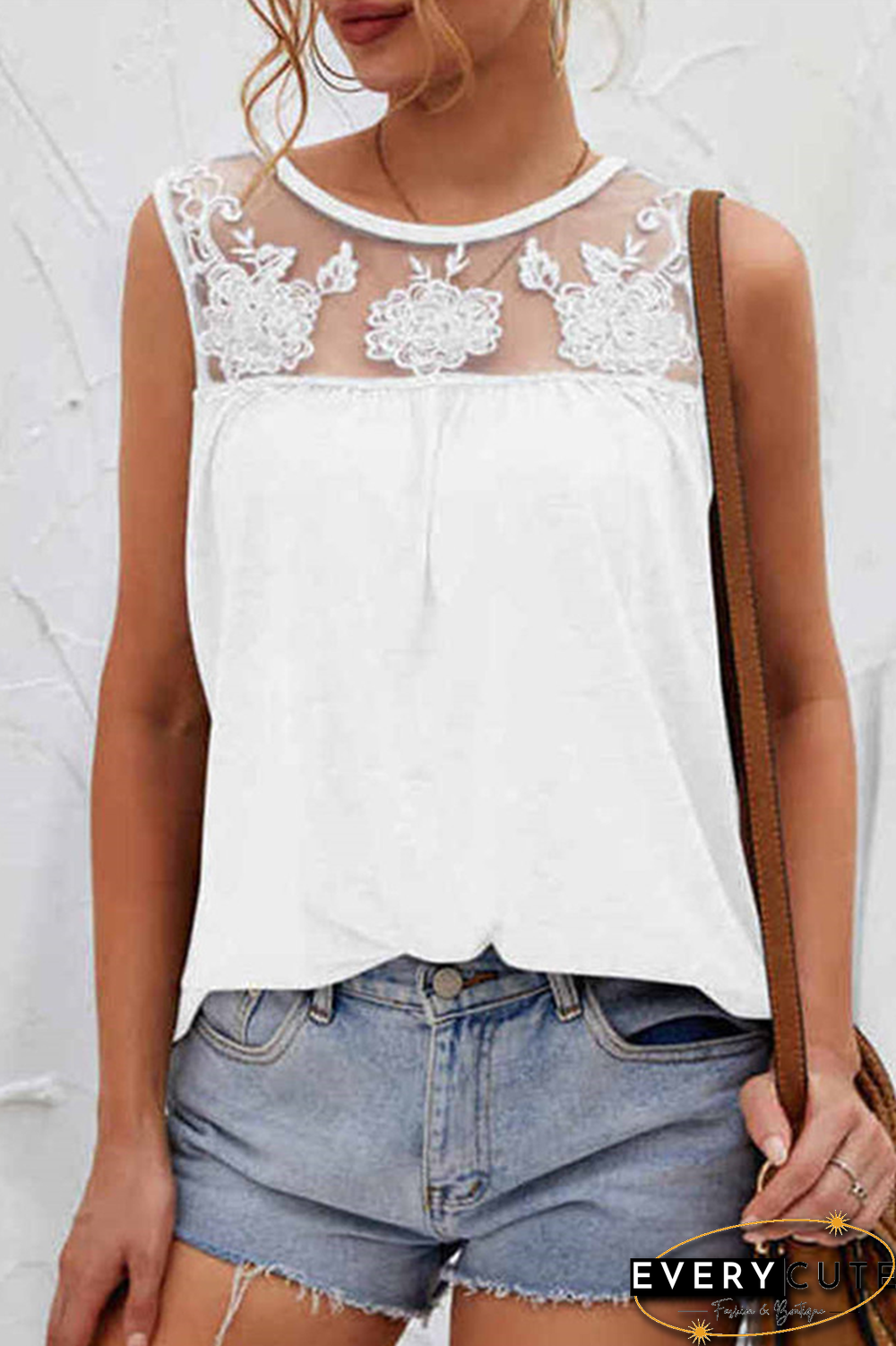 Casual Solid Lace Mesh O Neck T-Shirts(7 colors)