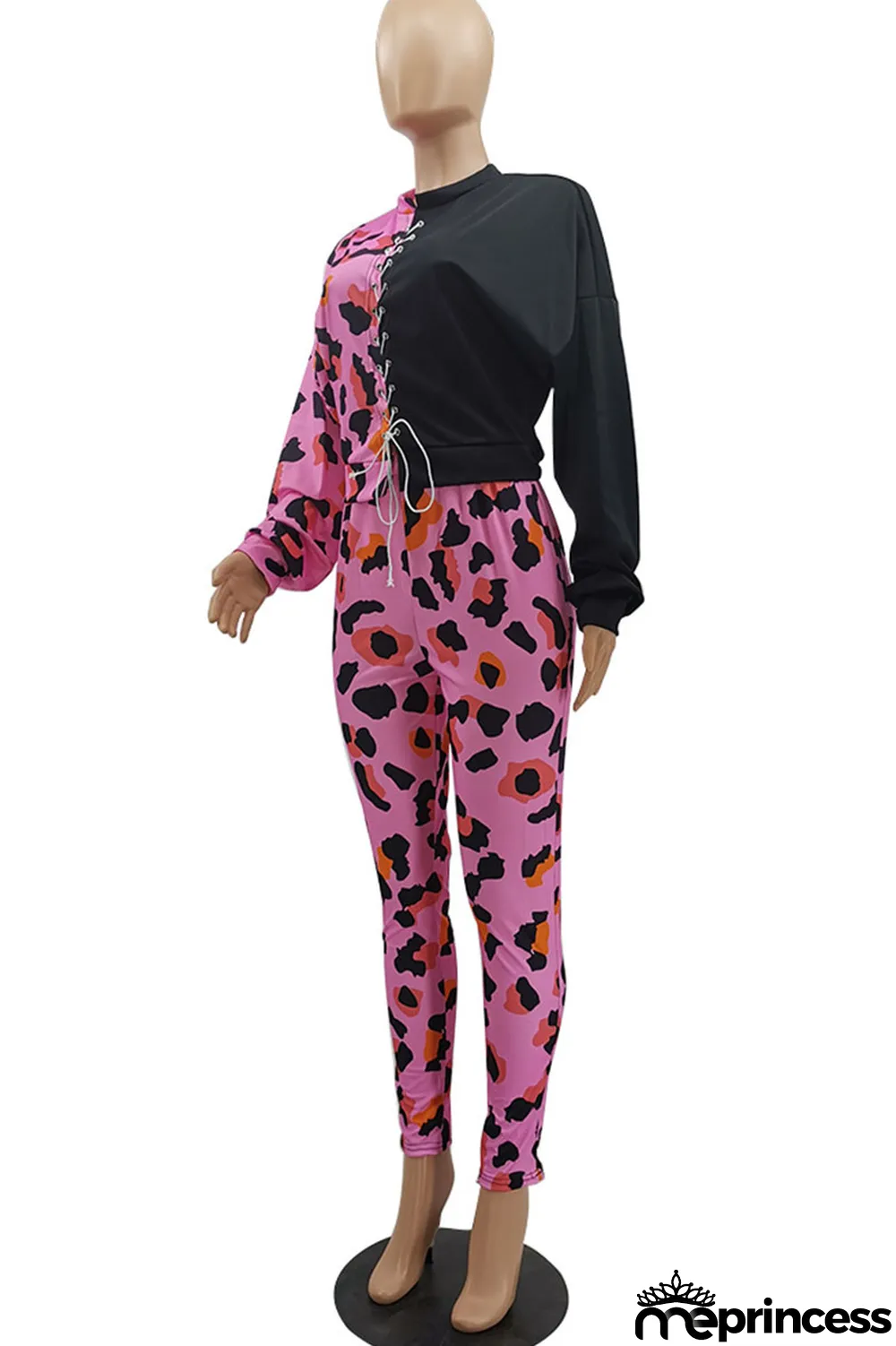 Red Casual Print Bandage Split Joint O Neck Long Sleeve Two Pieces