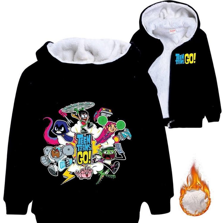 Boys Girls Teen Titans Go Print Kids Fleece Lined Zip Up Hoodie Jacket-Mayoulove