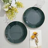 10 Pack | 8" Glossy Hunter Emerald Green Round Plastic Dessert Plates With Gold Rim, Disposable Appetizer Salad Party Plates