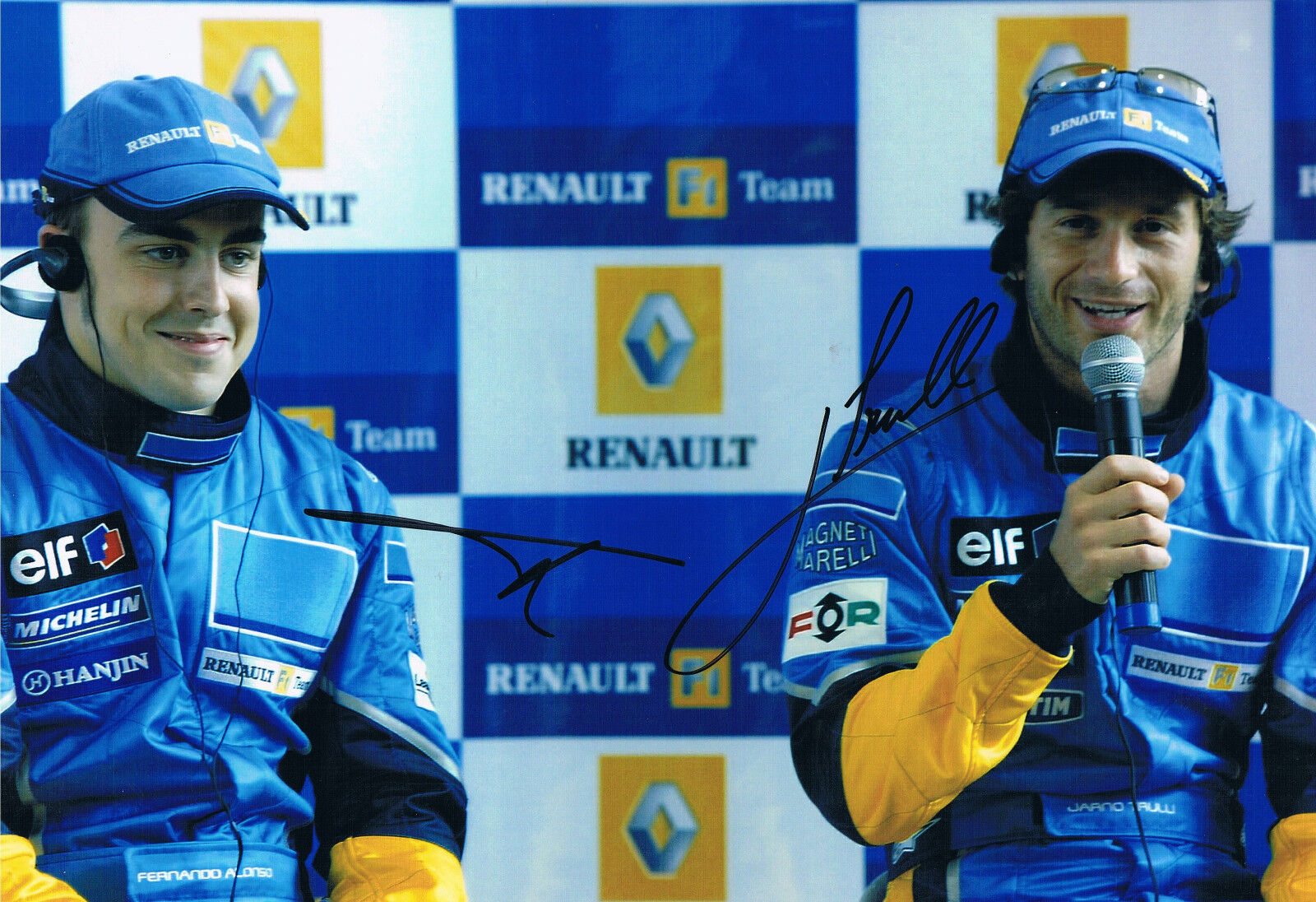 Fernando Alonso & Jarno Trulli autograph 8x12