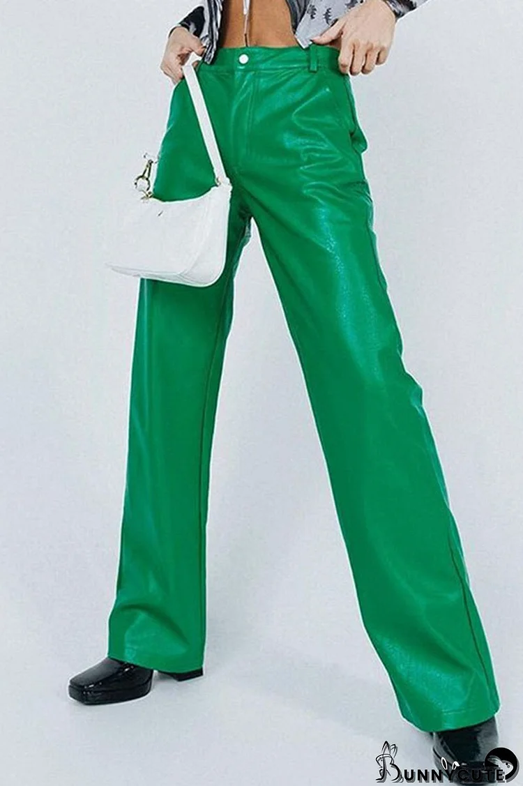 Green Fashion Casual Solid Split Joint Straight High Waist Straight Solid Color Bottoms