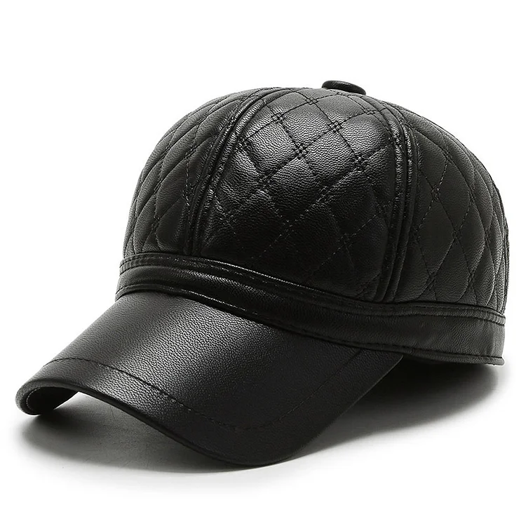 men's middle-aged and elderly baseball cap imitation leather thickened warm ear protection cotton cap outdoor all-match cap_ viptrois