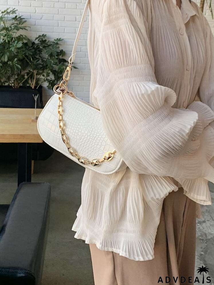 Croc Embossed Chain Baguette Bag