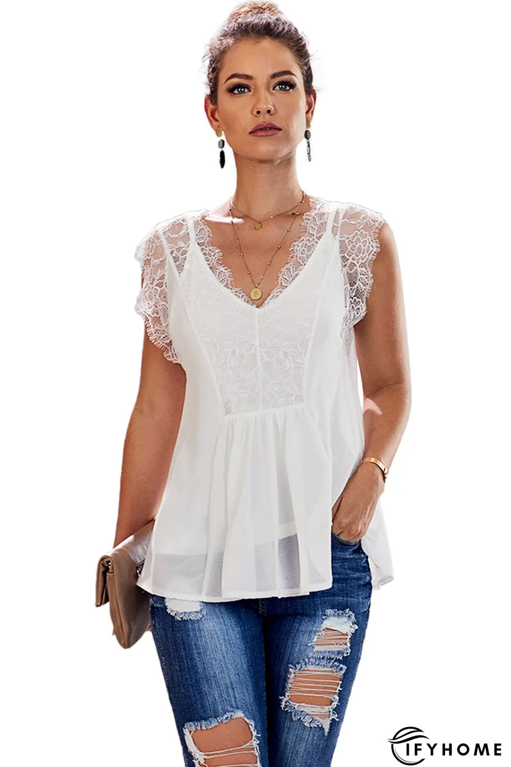 White From A Dream Lace Tank Top with Vest | IFYHOME