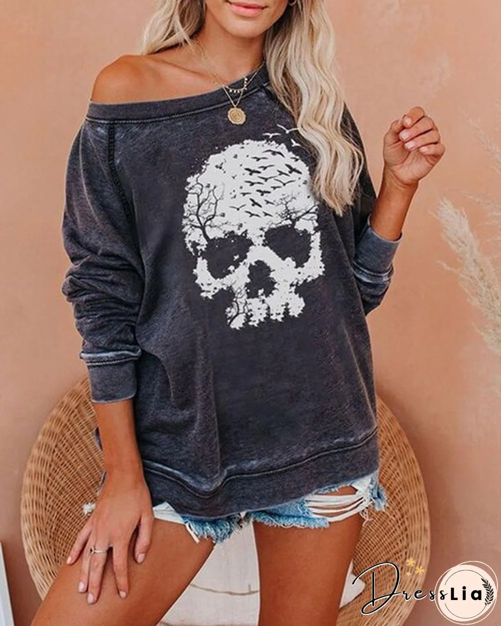 Cotton Casual Skull Pumpkin Letter Print Cozy Sweatshirt