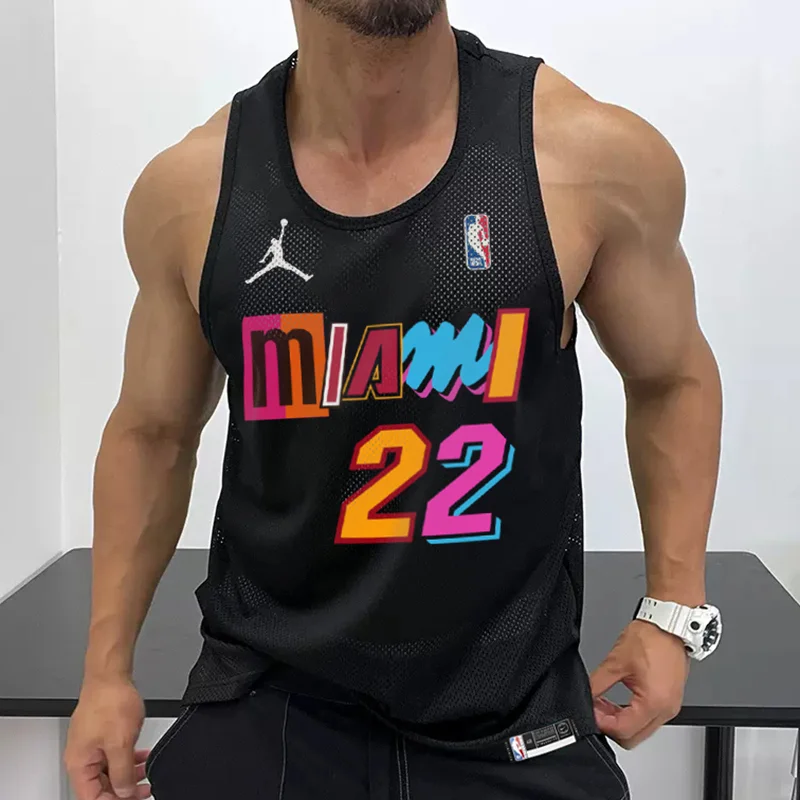 Men's Casual Mesh Vest Basketball Print Vest Breathable Sports Vest Heat Vest