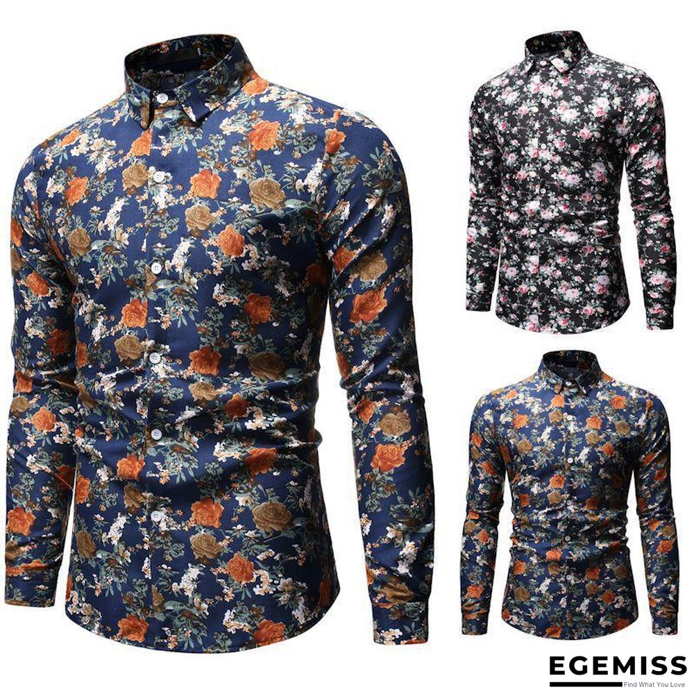 AliExpress wish Hong New style Foreign trade Men'S Wear fashion printed Fold-down collar Plus-sized men's long-sleeve shirt | EGEMISS