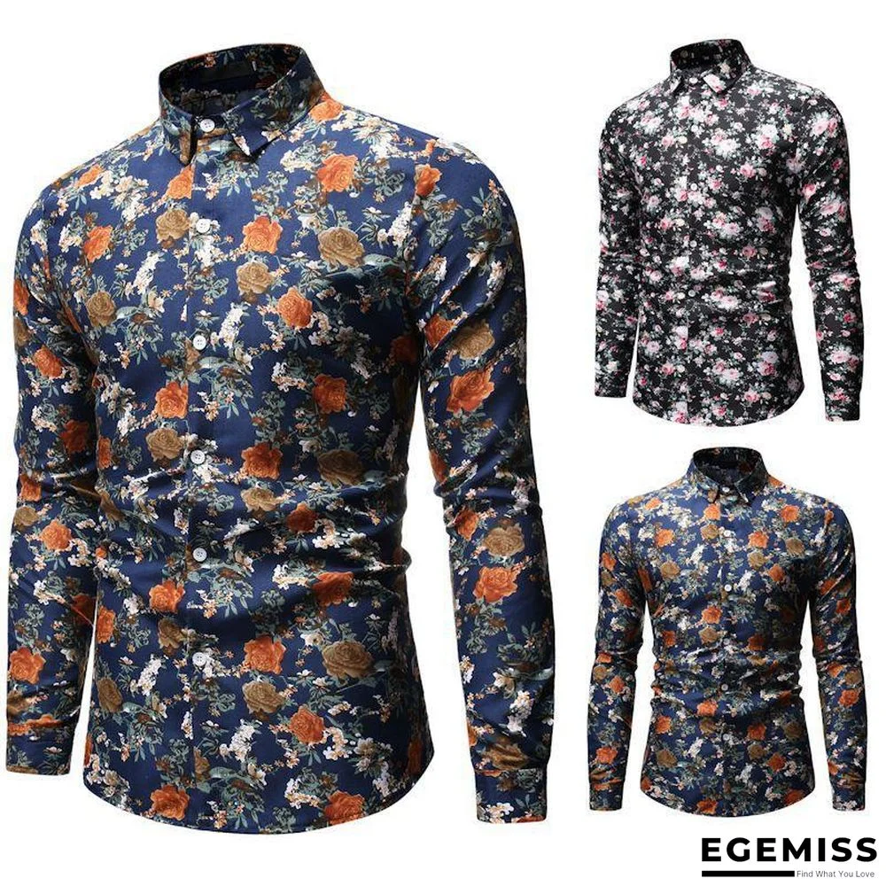 AliExpress wish Hong New style Foreign trade Men'S Wear fashion printed Fold-down collar Plus-sized men's long-sleeve shirt | EGEMISS
