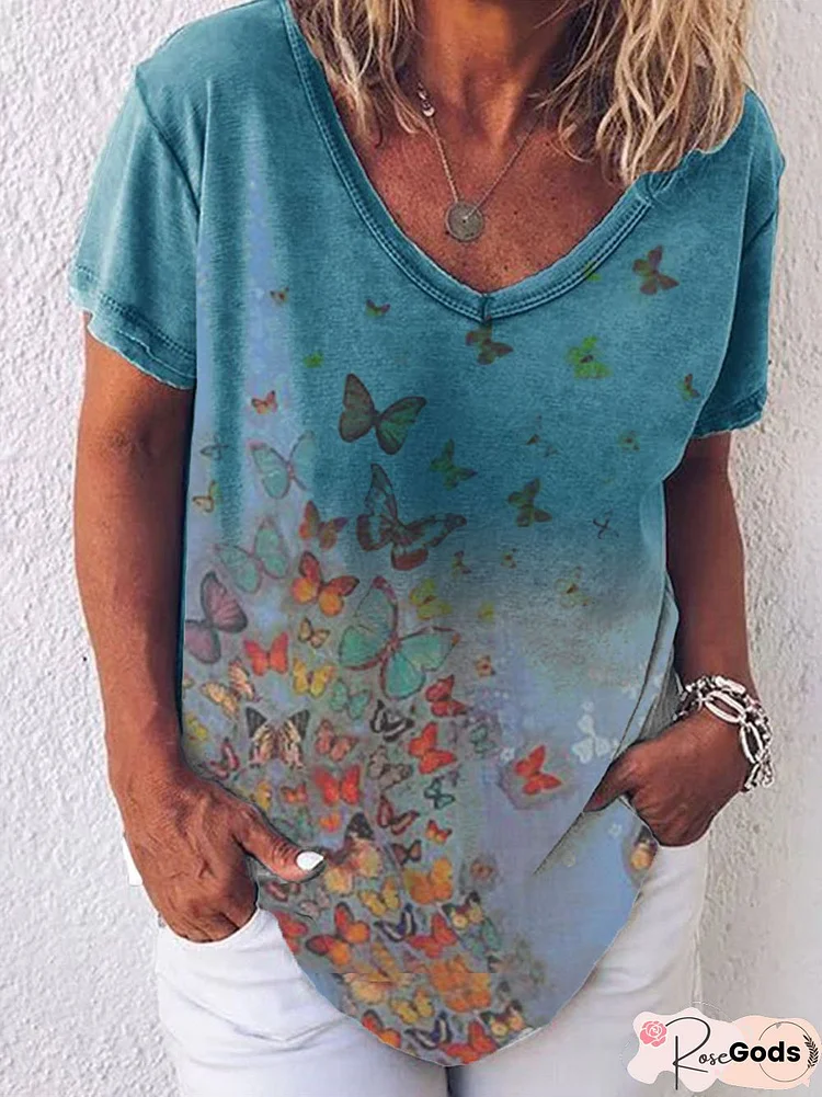 Blue Casual Floral-Print Top