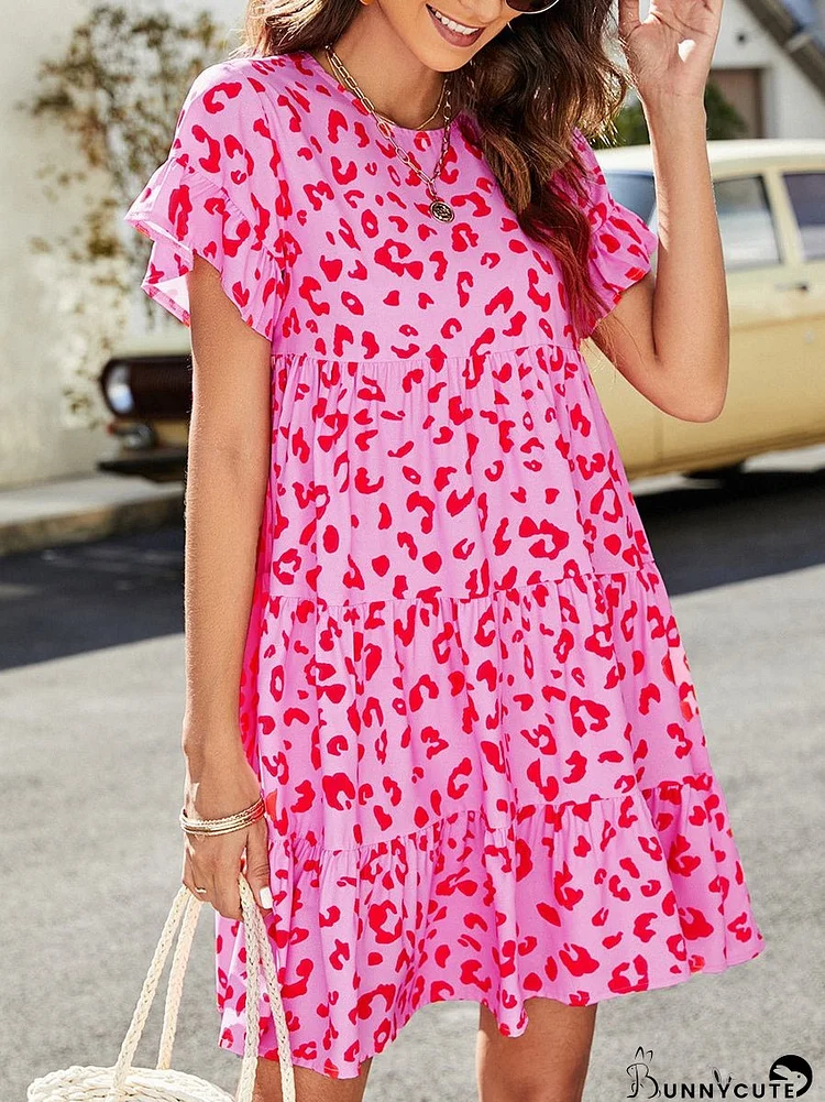 Short Flounce Sleeve Tiered Mini Dress