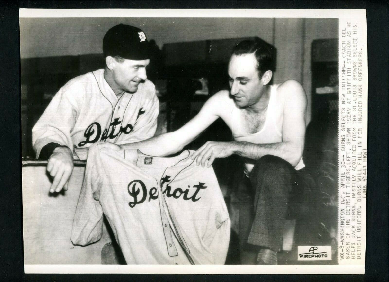 Jack Burns & Del Baker 1936 Press Photo Poster painting Detroit Tigers