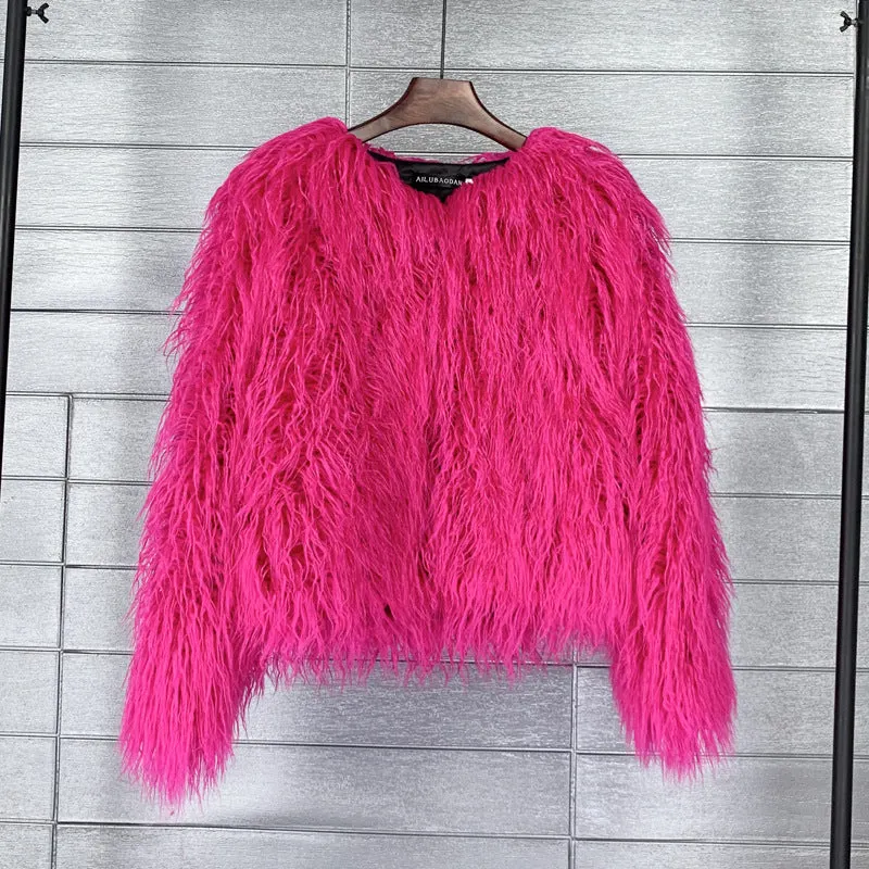 Brownm Fur Faux Korean Style Solid Color Tan Coats